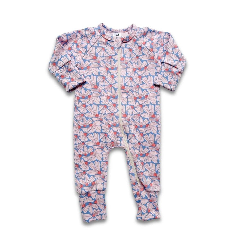 Bamboo Baby Zipper Footed Onesie | Saltwater Floral Grenouillère bébé en bambou avec fermeture éclair et pieds | Motif floral marin: