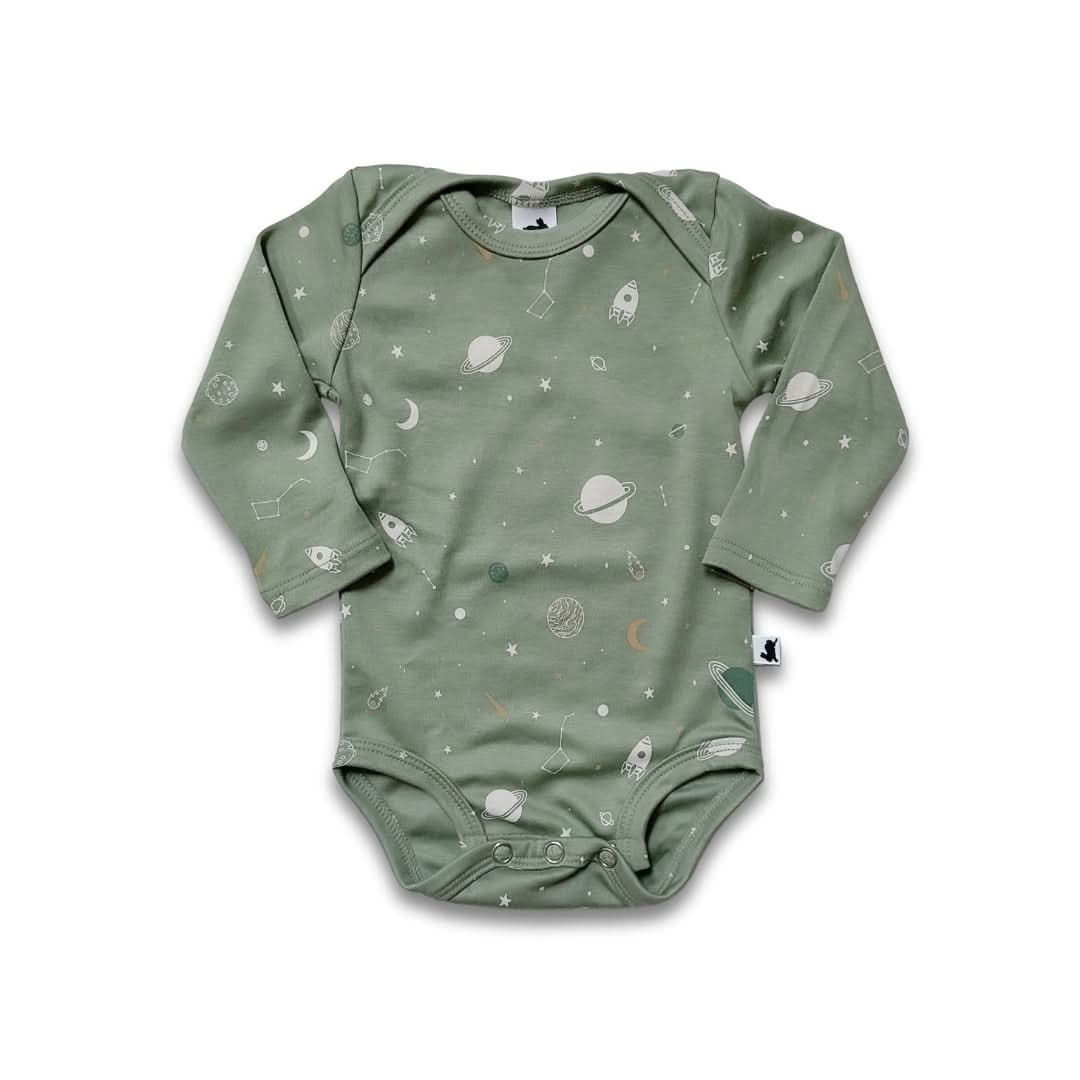 Bamboo Baby Long-Sleeved Onesie | Outer Space : Body Bébé en Bambou à Manches Longues | Espace Extra-atmosphérique