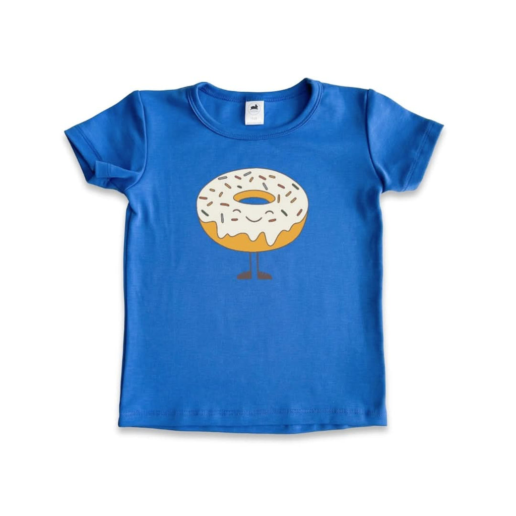 Baby/Kids Graphic Bamboo T-Shirt | Confetti Joy Donut On Classic Blue : T-shirt bébé/enfant en bambou à motif graphique | Donut Confetti Joy sur fond bleu classique