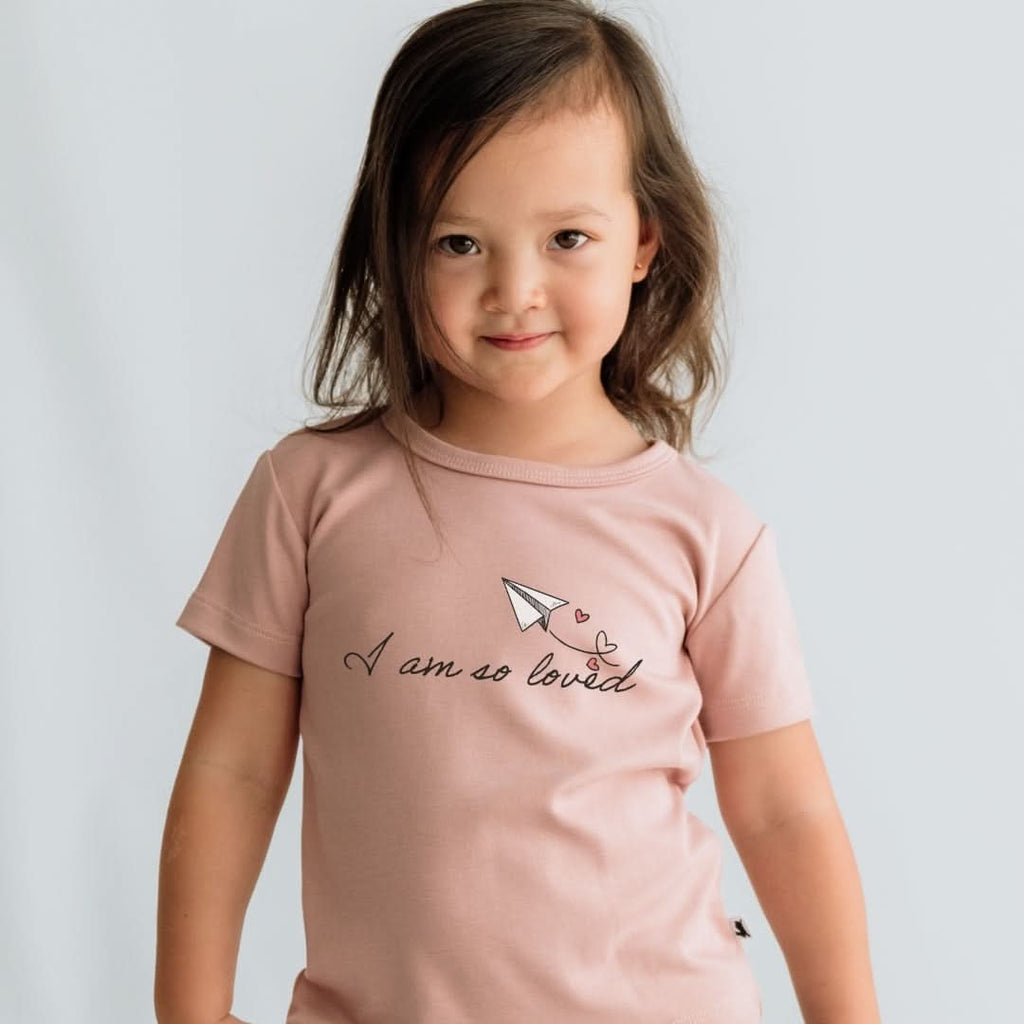Baby/Kids Bamboo Graphic T-Shirt | "I Am So Loved" | Rosewood