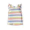 Baby/Kids' Bamboo Ruffle Shoulder | Rainbow Stripe : Robe bébé/enfant à volants en bambou | Rayures arc-en-ciel