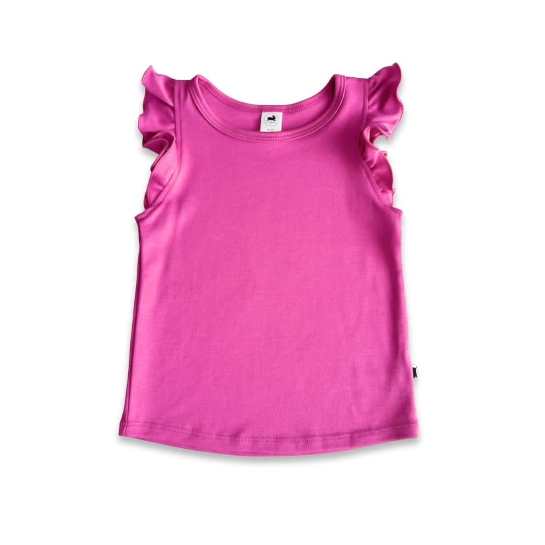 Baby/Kids' Bamboo Ruffle Shoulder | Rainbow Stripe : Robe bébé/enfant à volants en bambou | Rayures arc-en-ciel