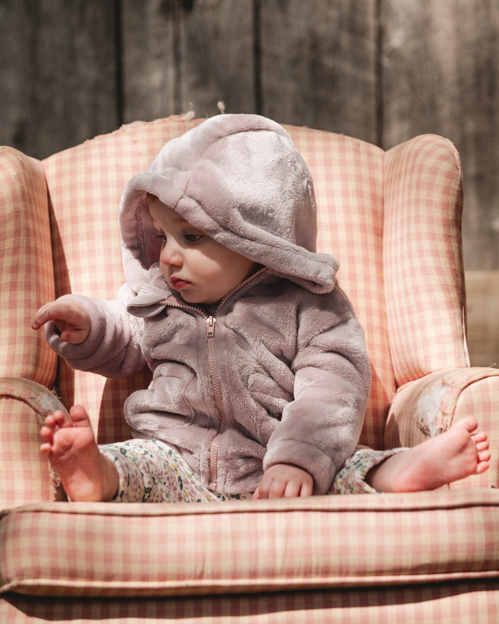 Hooded Zip Plush Jacket Neutral Purple : Veste en peluche zippée à capuche, violet neutre