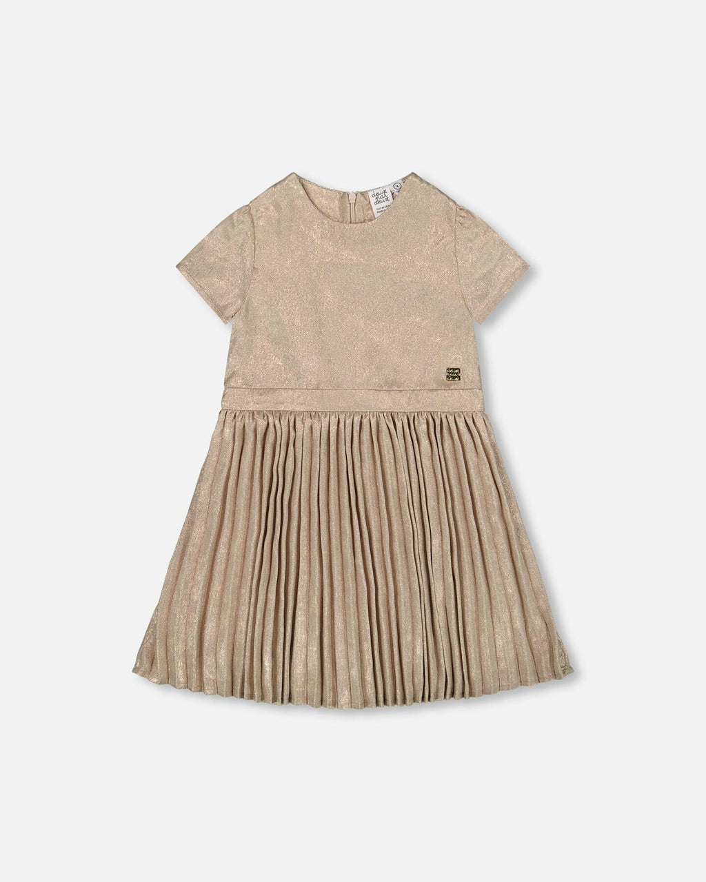 Short Sleeve Dress With Pleated Skirt Light Caramel : Robe à manches courtes avec jupe plissée caramel clair
