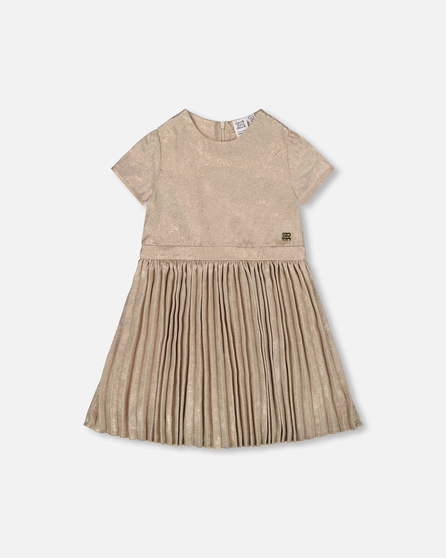 Short Sleeve Dress With Pleated Skirt Light Caramel : Robe à manches courtes avec jupe plissée caramel clair