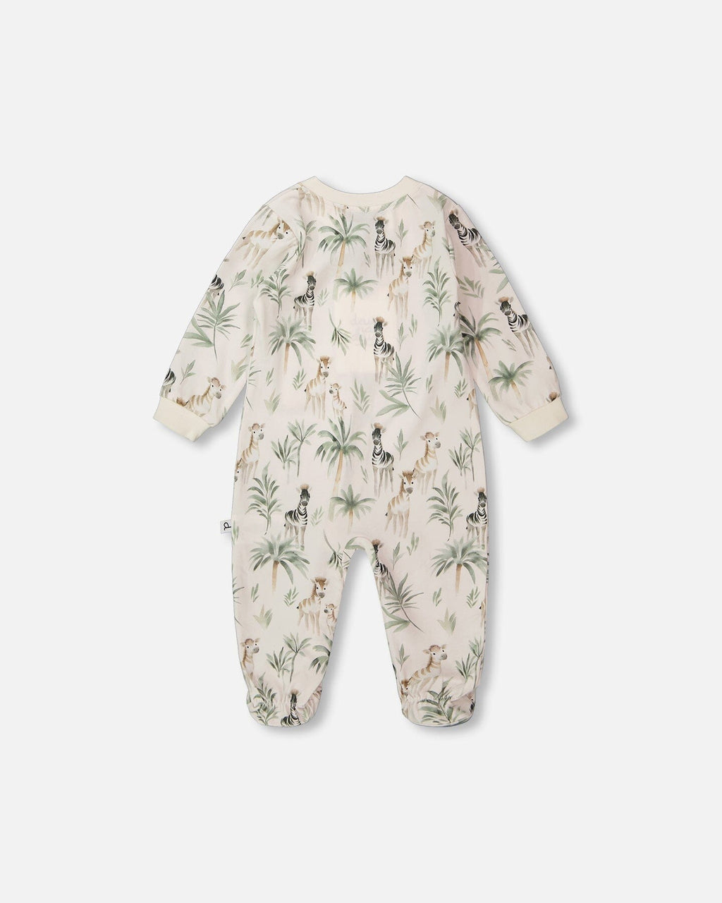 Organic Cotton Jersey One-Piece Pyjama Beige Zebra Print : Pyjama une pièce en jersey de coton biologique Beige imprimé zèbre