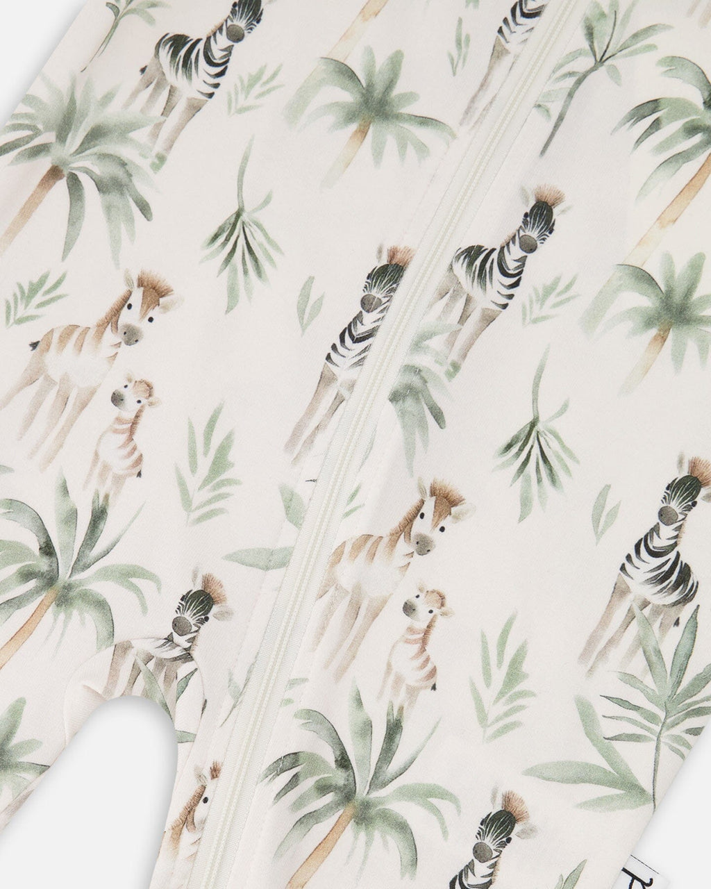 Organic Cotton Jersey One-Piece Pyjama Beige Zebra Print : Pyjama une pièce en jersey de coton biologique Beige imprimé zèbre