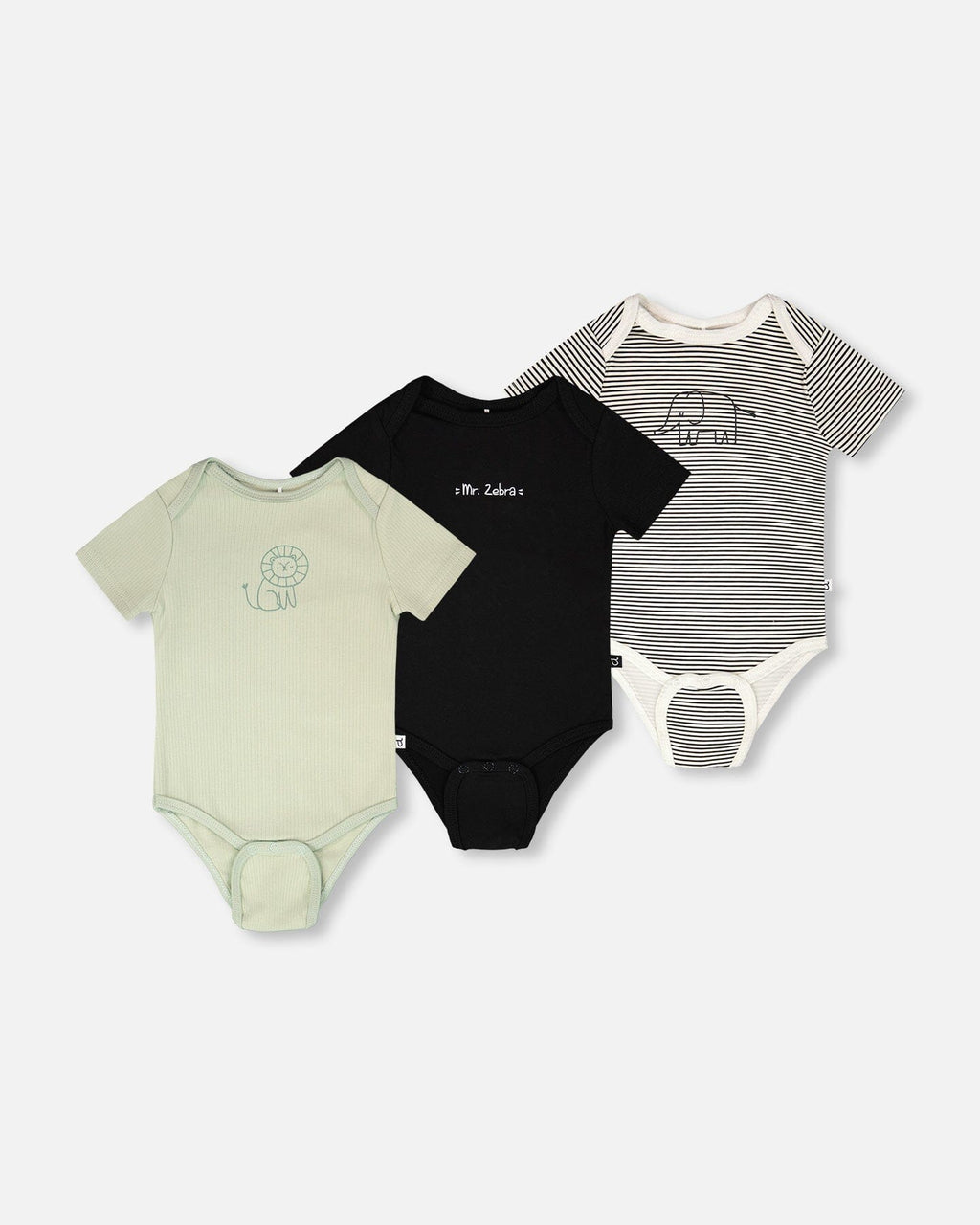 3 Pack Evolutive Organic Cotton Jersey Onesies Sage Green :Lot de 3 bodies Evolutive en jersey de coton biologique vert sauge