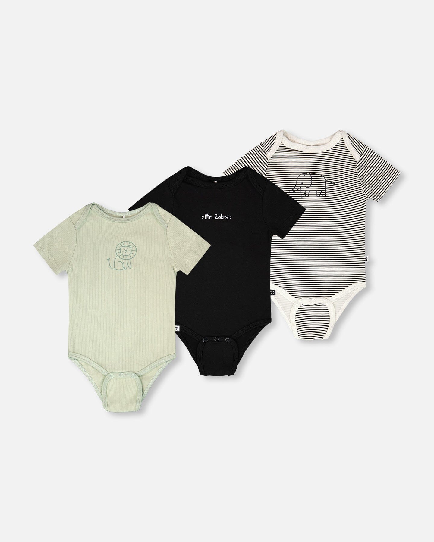 3 Pack Evolutive Organic Cotton Jersey Onesies Sage Green :Lot de 3 bodies Evolutive en jersey de coton biologique vert sauge