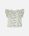 Jersey T-Shirt Green Printed Flowers : T-shirt en jersey vert imprimé fleurs