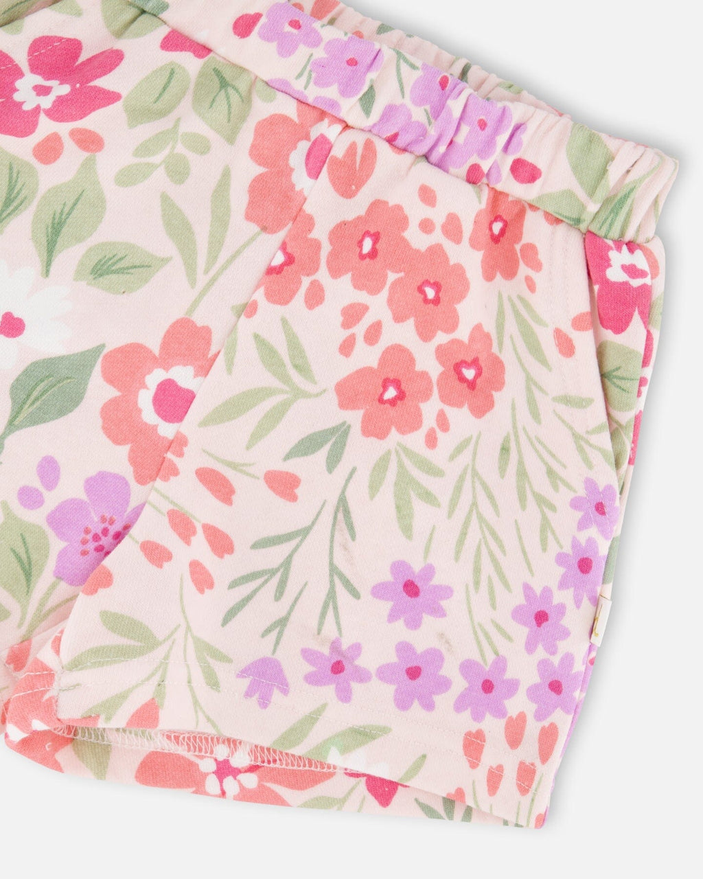 French Terry Shorts Pink Printed Flowers : Short en molleton rose à imprimé floral