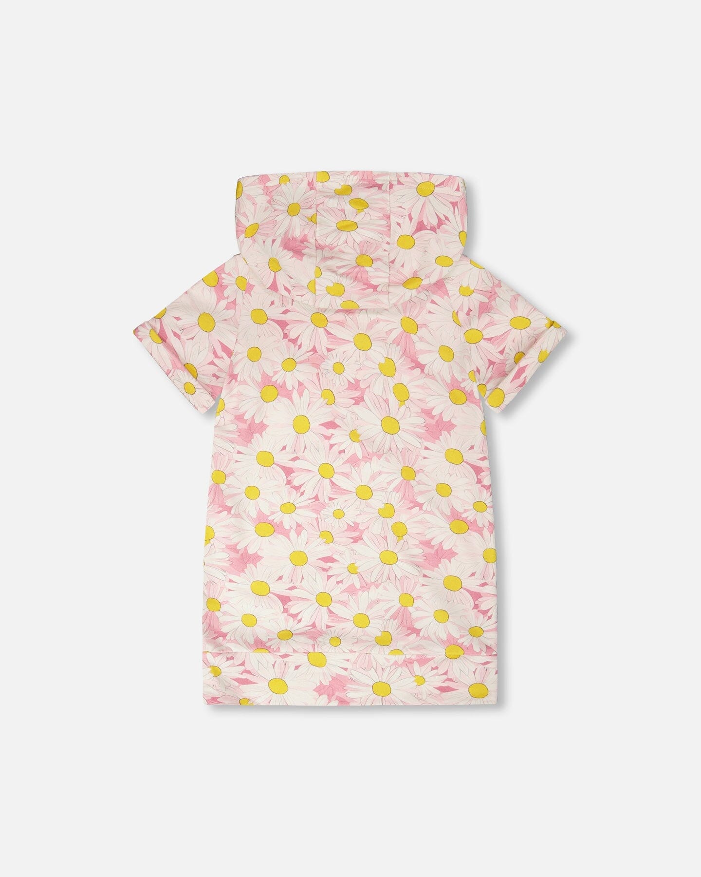 French Terry Hooded Dress Pink Printed Daisies : Robe à capuche en molleton français rose avec imprimé de marguerites