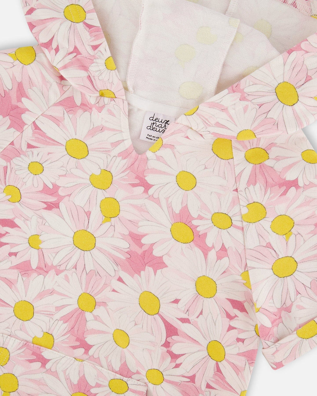 French Terry Hooded Dress Pink Printed Daisies : Robe à capuche en molleton français rose avec imprimé de marguerites