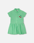 Cotton Shirt Dress With Embroidery Green : Robe chemise en coton avec broderie verte