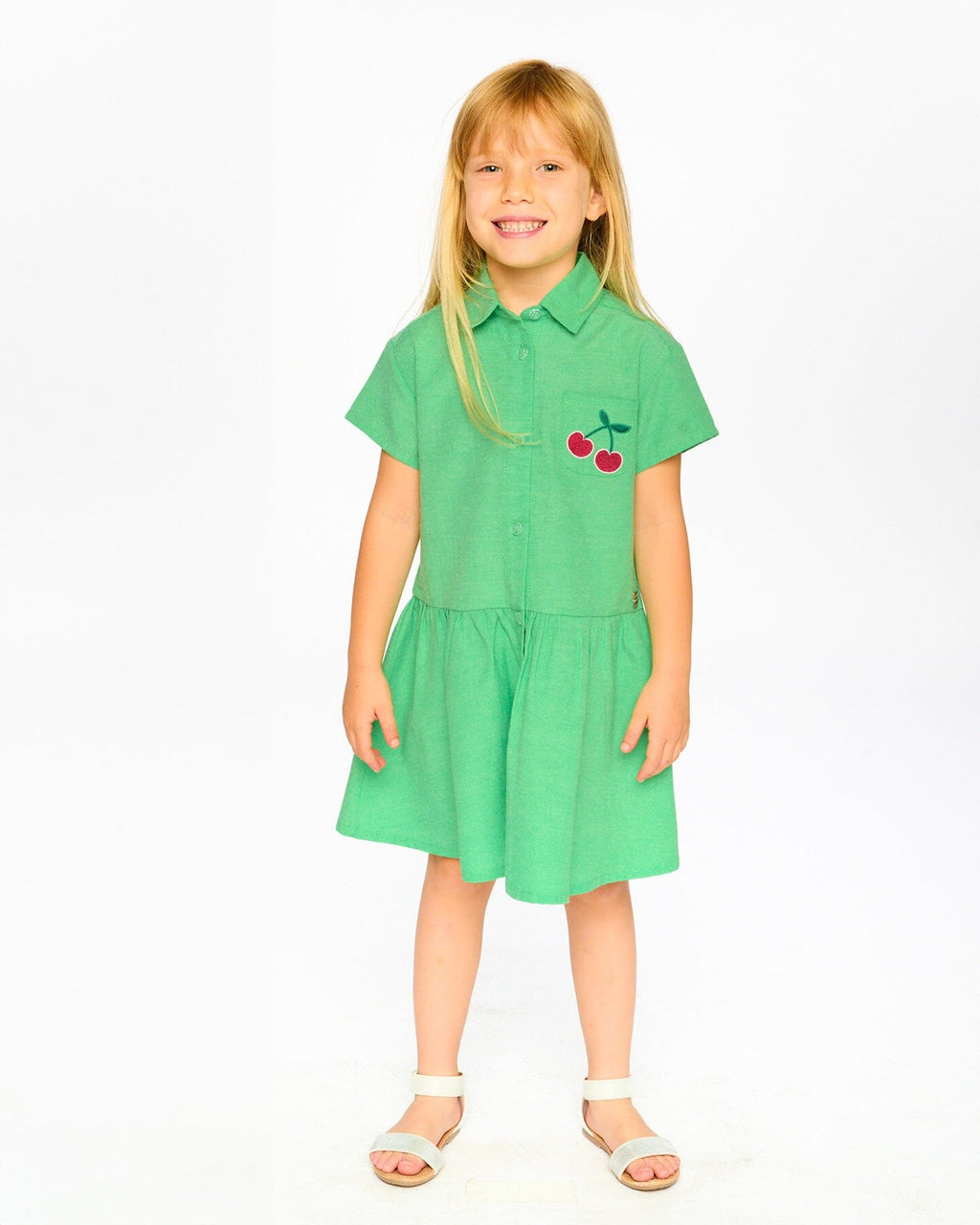 Cotton Shirt Dress With Embroidery Green : Robe chemise en coton avec broderie verte