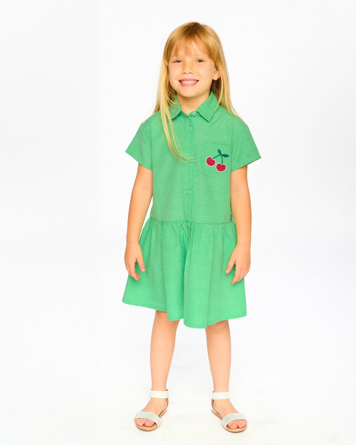 Cotton Shirt Dress With Embroidery Green : Robe chemise en coton avec broderie verte