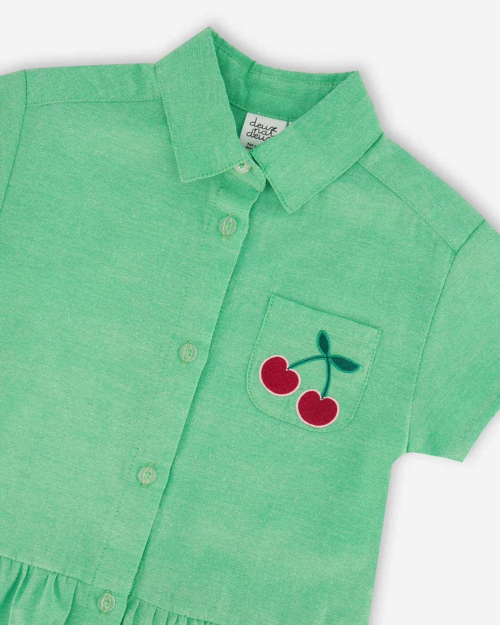 Cotton Shirt Dress With Embroidery Green : Robe chemise en coton avec broderie verte