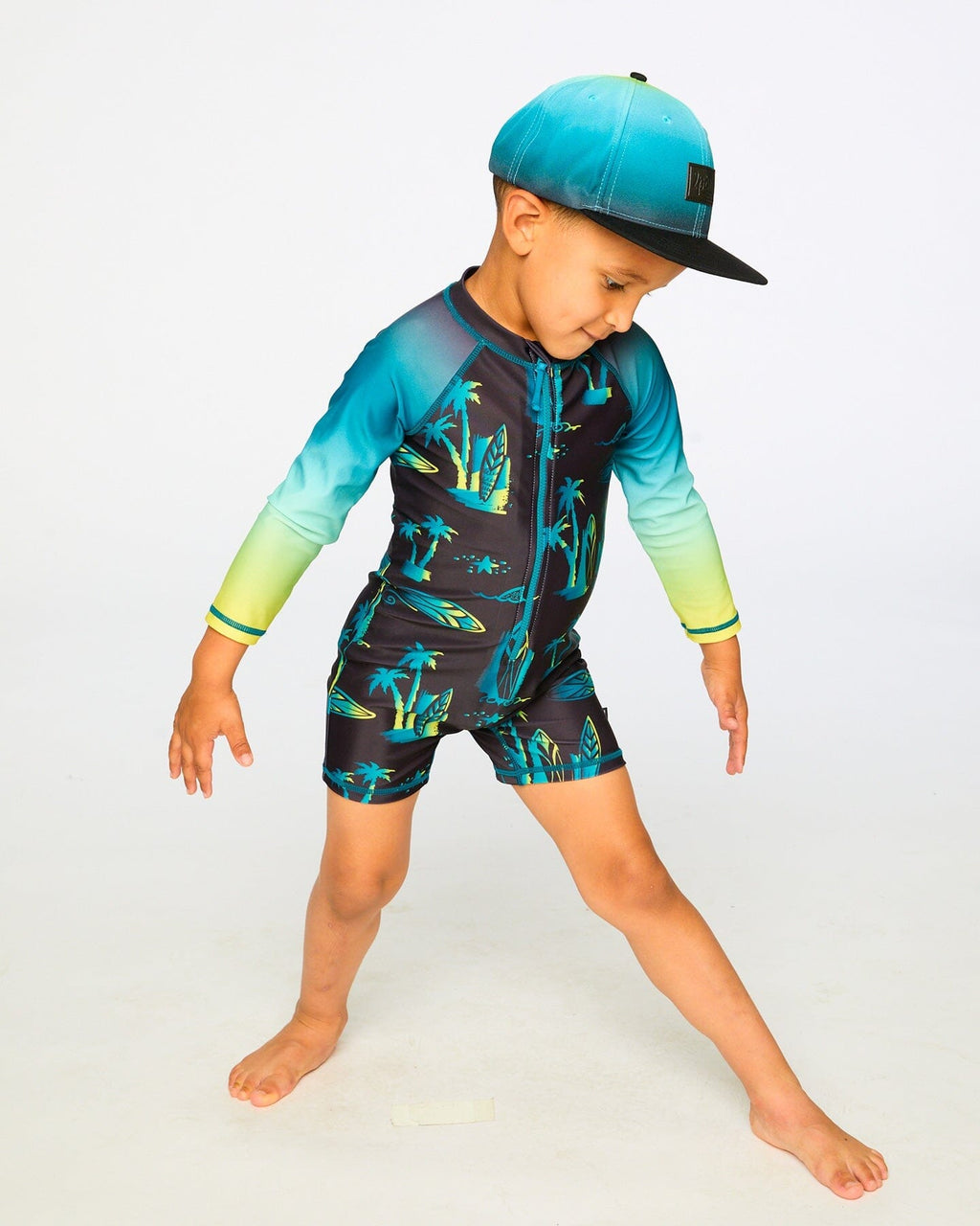 One-Piece Long Sleeve Rashguard Black Surf Print Maillot de bain anti-UV une pièce à manches longues, imprimé surf noir