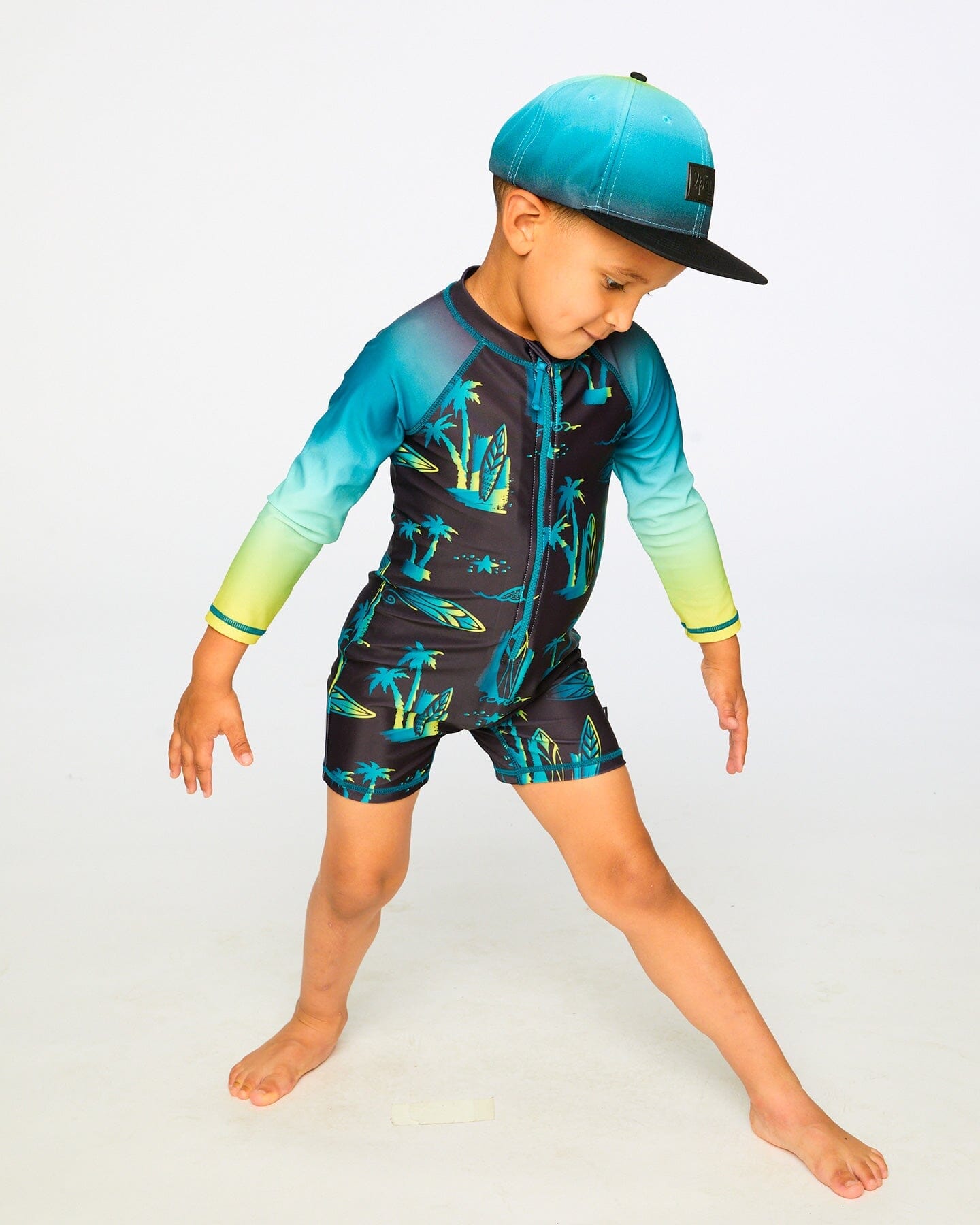 One-Piece Long Sleeve Rashguard Black Surf Print Maillot de bain anti-UV une pièce à manches longues, imprimé surf noir
