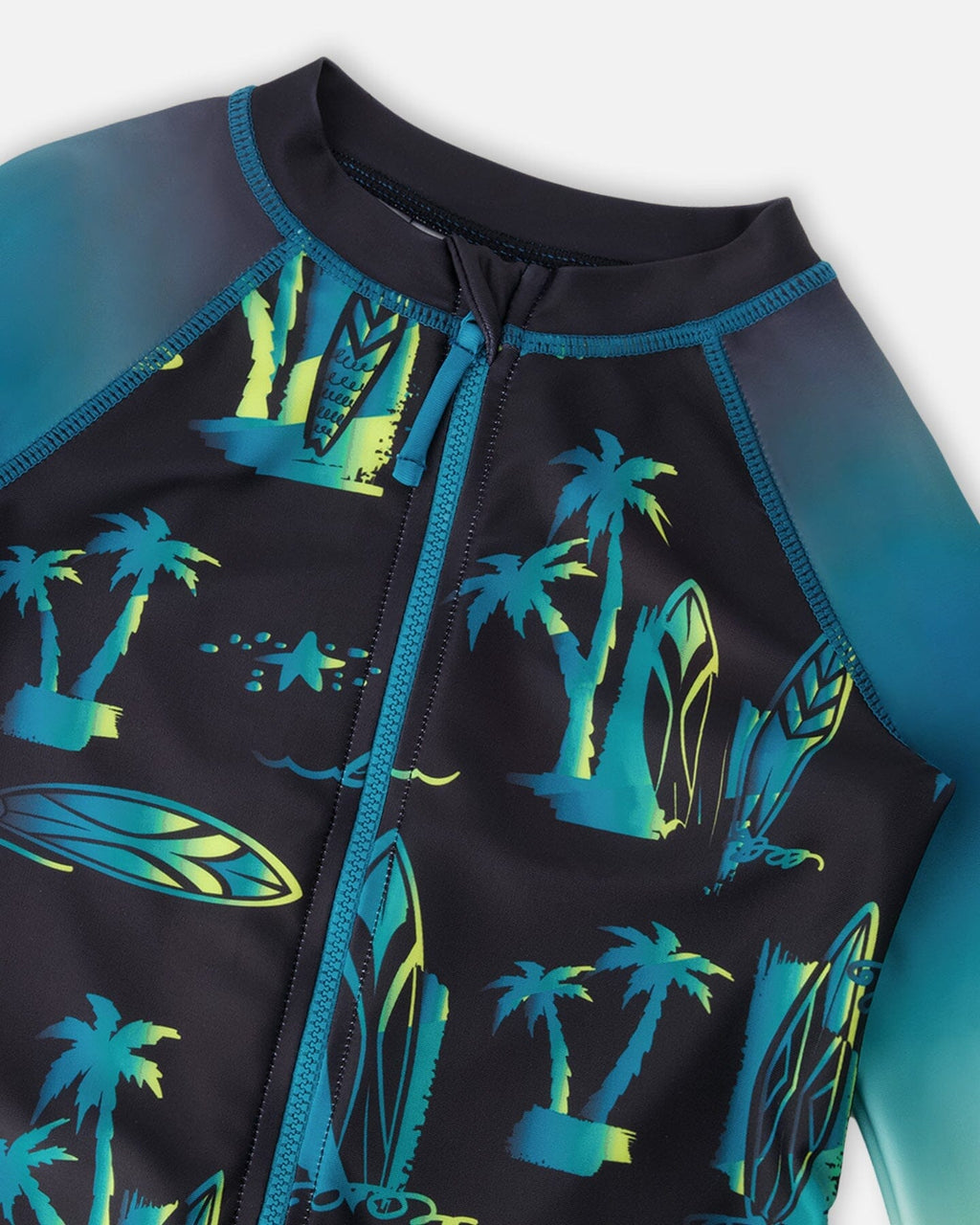 One-Piece Long Sleeve Rashguard Black Surf Print Maillot de bain anti-UV une pièce à manches longues, imprimé surf noir