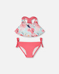 Two-Piece Swimsuit Blue Flamingo Print : Maillot de bain deux pièces imprimé flamant rose bleu