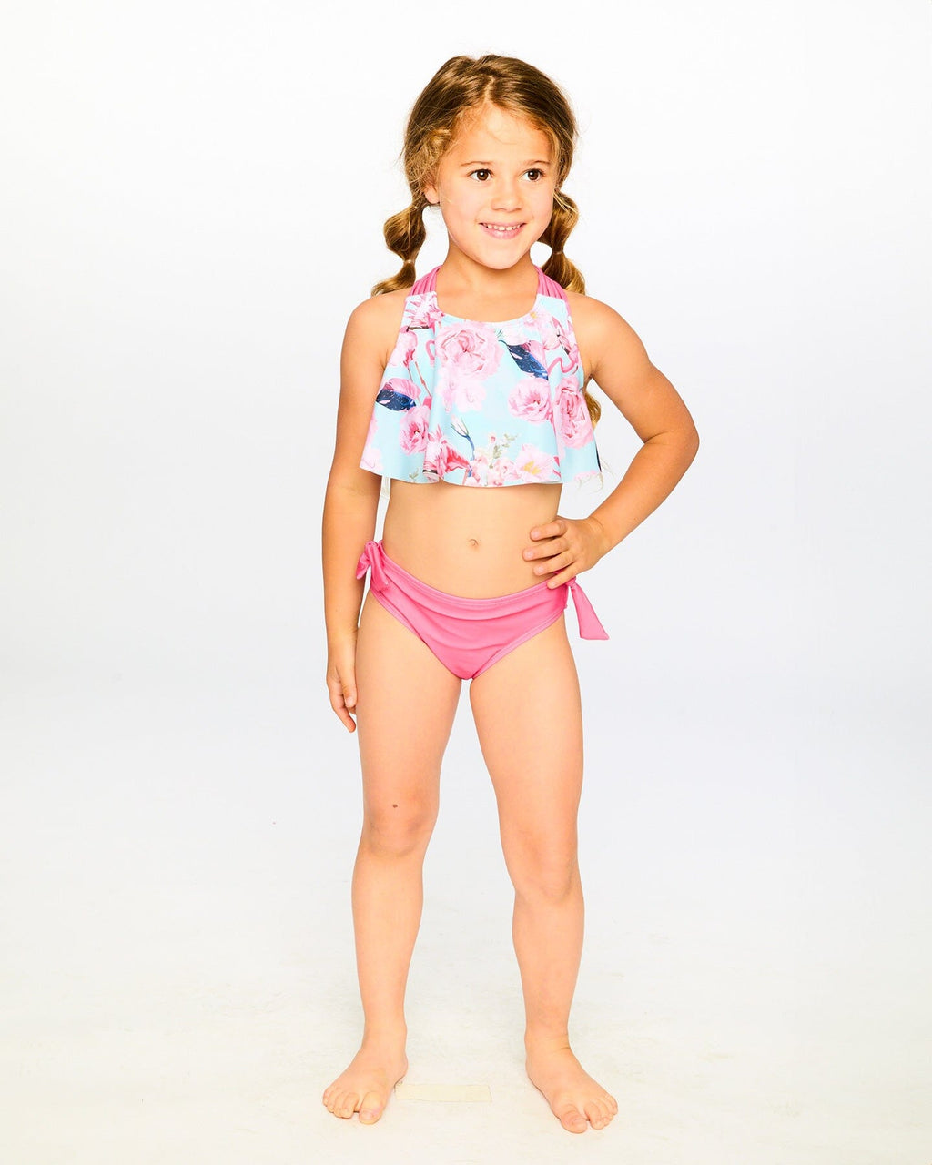 Two-Piece Swimsuit Blue Flamingo Print : Maillot de bain deux pièces imprimé flamant rose bleu