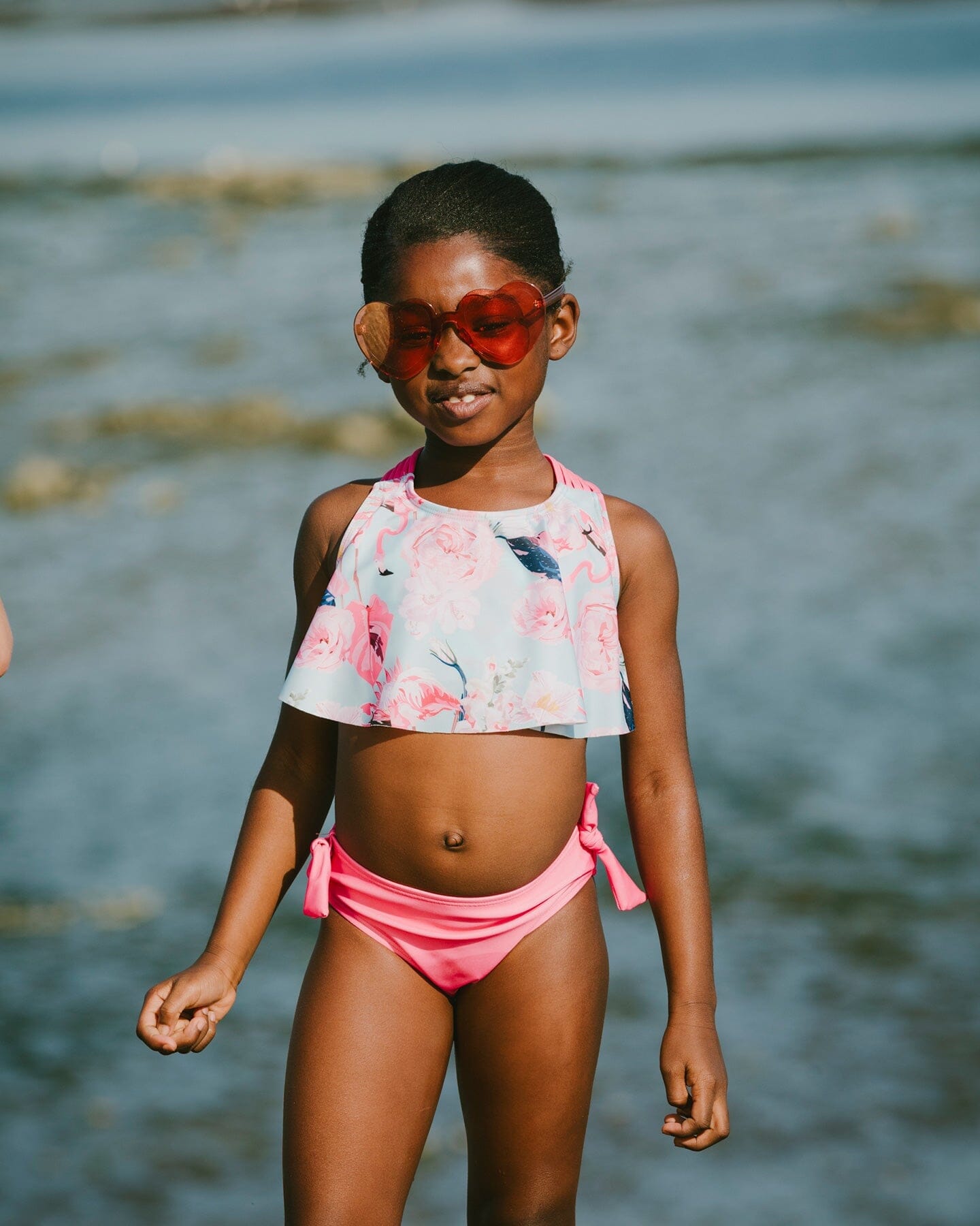 Two-Piece Swimsuit Blue Flamingo Print : Maillot de bain deux pièces imprimé flamant rose bleu