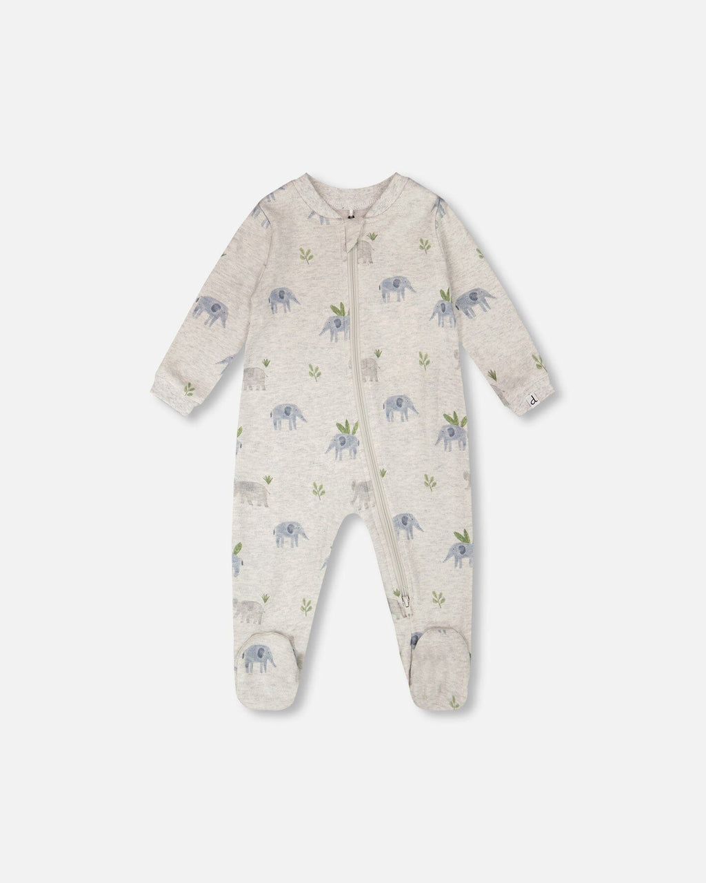 Organic Cotton Baby One-Piece Pyjama Grey Elephant Print : Pyjama une pièce bébé en coton bio, imprimé éléphant gris