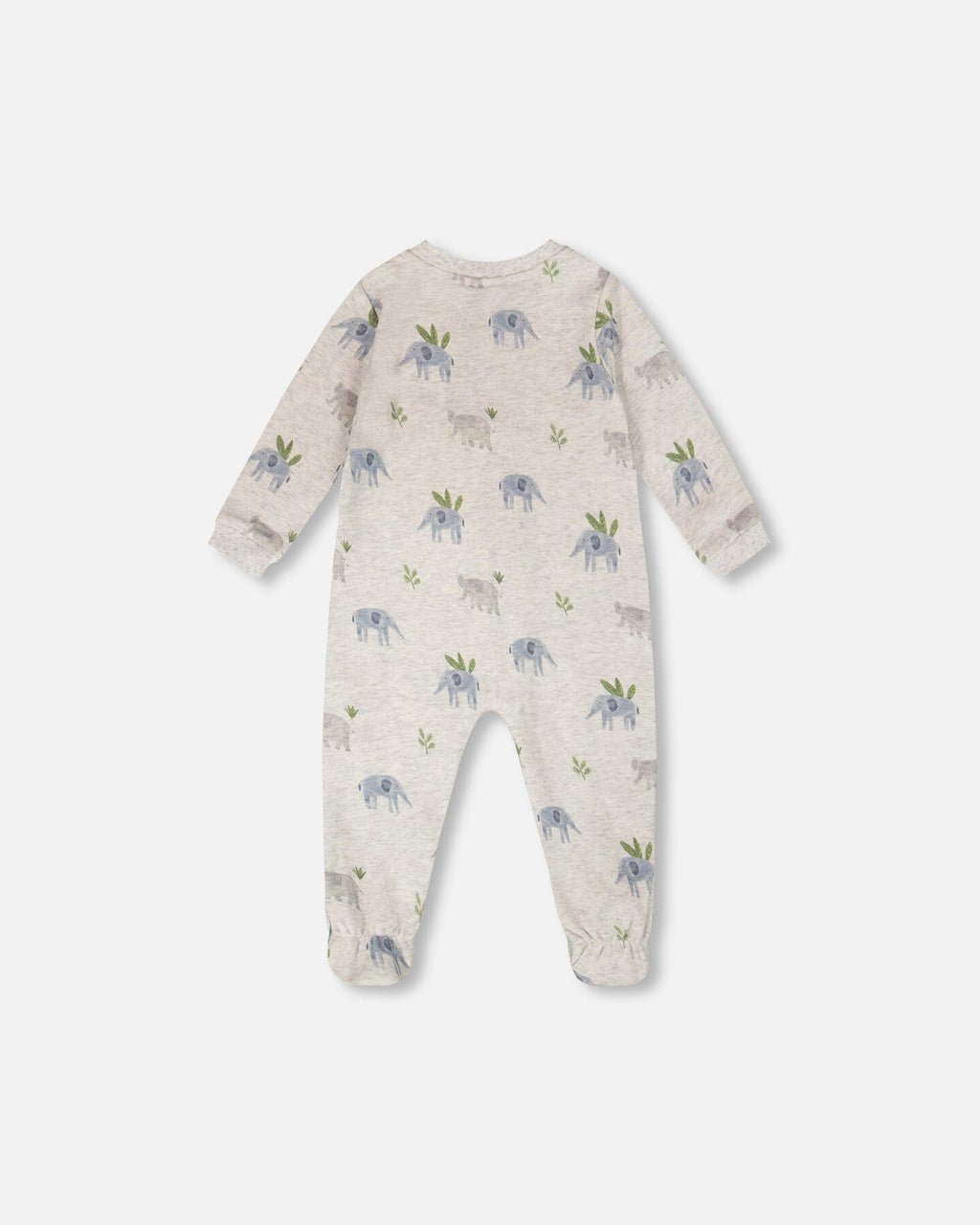 Organic Cotton Baby One-Piece Pyjama Grey Elephant Print : Pyjama une pièce bébé en coton bio, imprimé éléphant gris