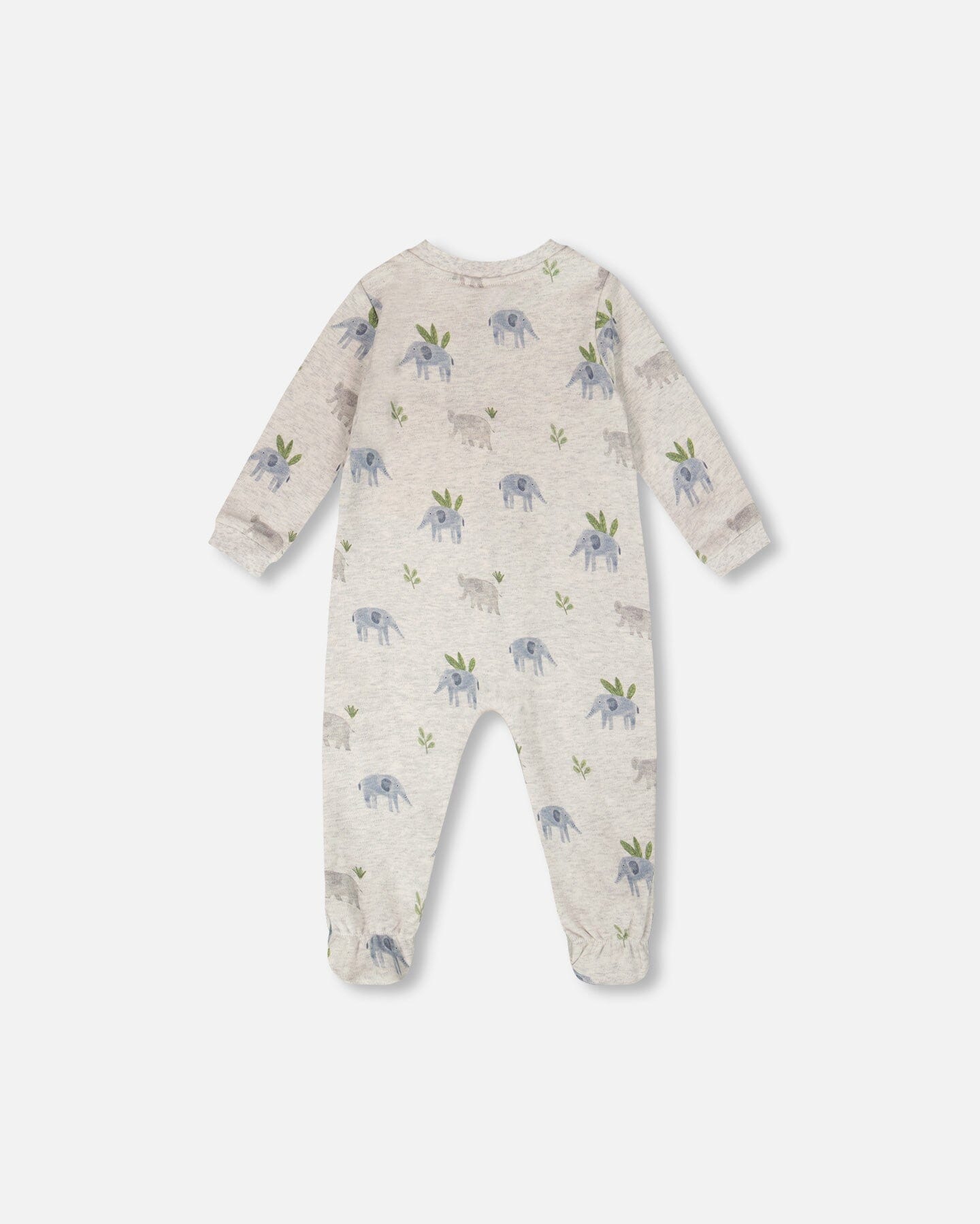 Organic Cotton Baby One-Piece Pyjama Grey Elephant Print : Pyjama une pièce bébé en coton bio, imprimé éléphant gris