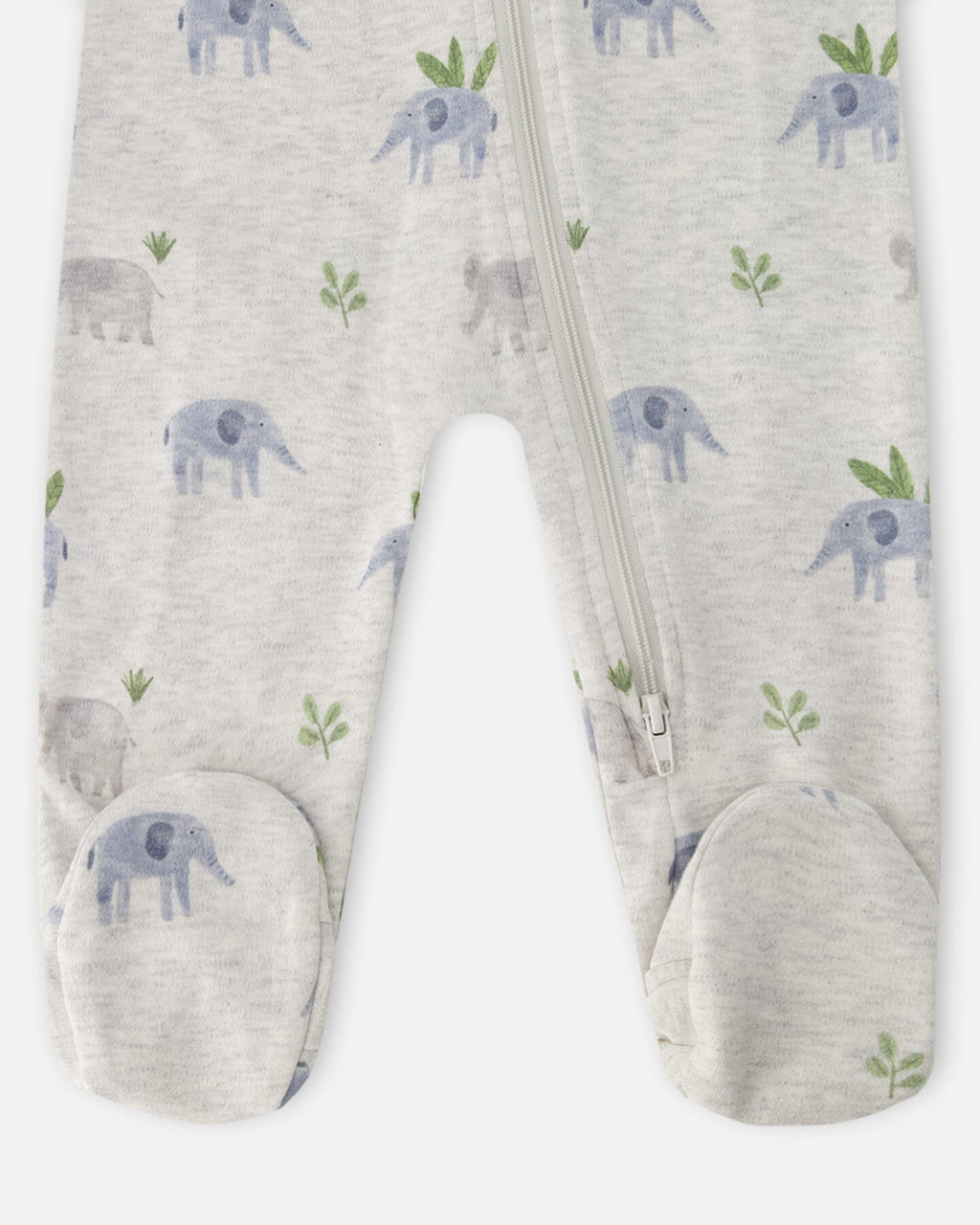 Organic Cotton Baby One-Piece Pyjama Grey Elephant Print : Pyjama une pièce bébé en coton bio, imprimé éléphant gris
