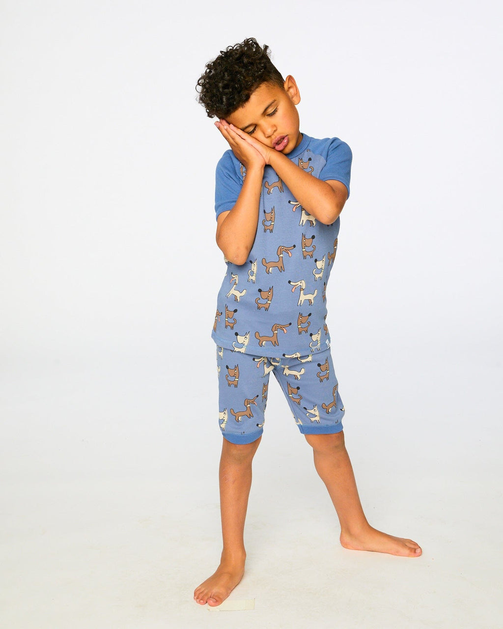Organic Cotton Two-Piece Pyjama Set Blue Dog Print : Ensemble de pyjama deux pièces en coton biologique avec imprimé chien bleu