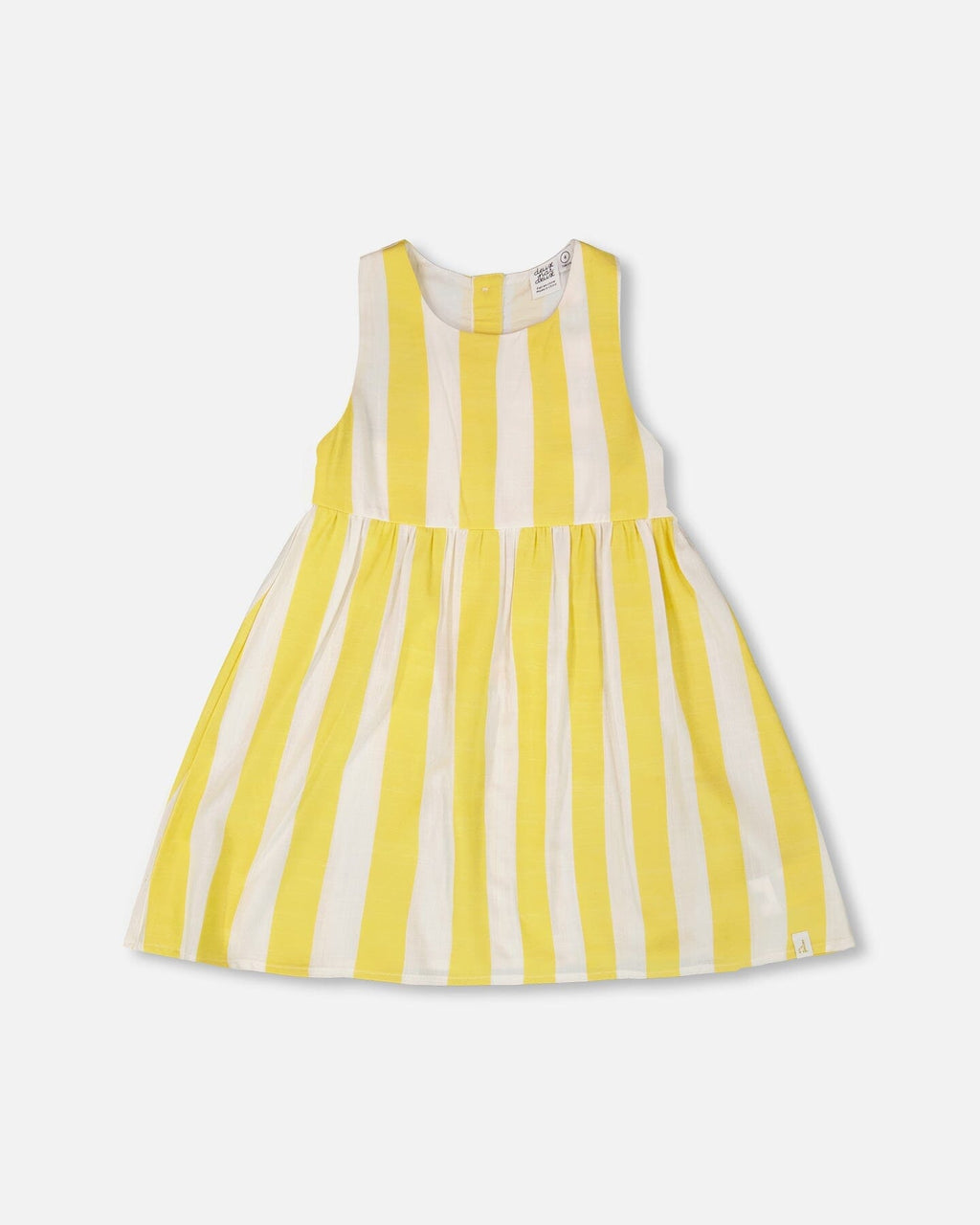Sleeveless Dress White And Yellow Stripes : Robe sans manches à rayures blanches et jaunes.