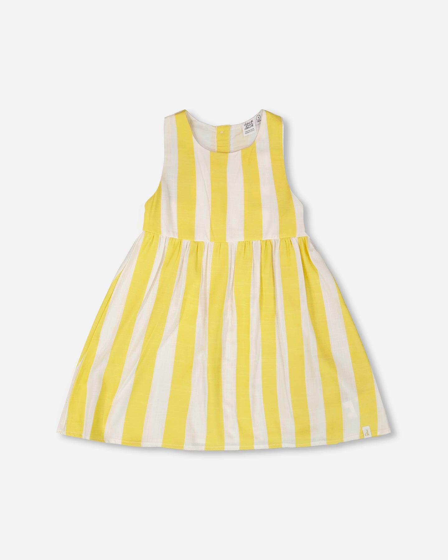 Sleeveless Dress White And Yellow Stripes : Robe sans manches à rayures blanches et jaunes.