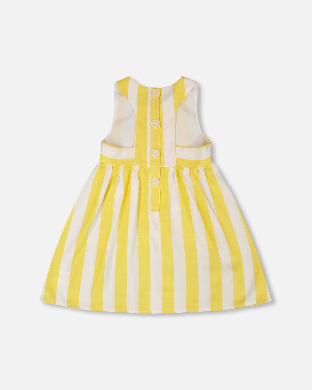 Sleeveless Dress White And Yellow Stripes : Robe sans manches à rayures blanches et jaunes.