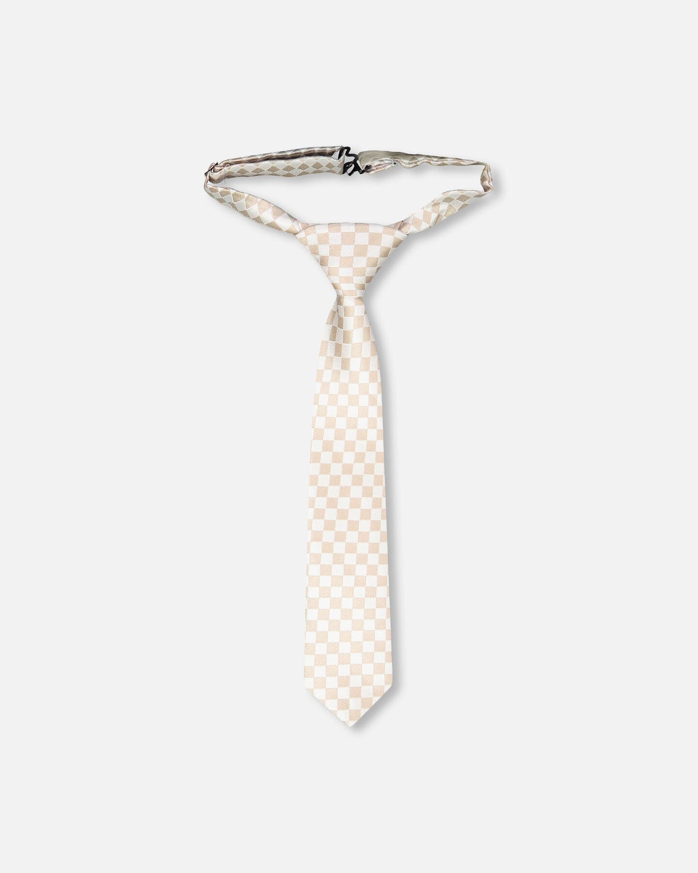 Neck Tie White And Sand Check : Cravate blanche à carreaux sable