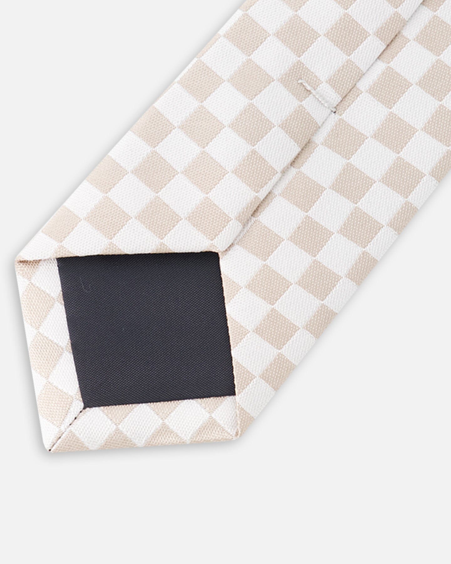 Neck Tie White And Sand Check : Cravate blanche à carreaux sable