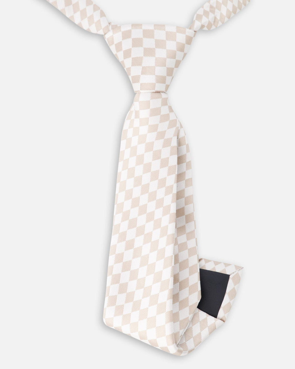 Neck Tie White And Sand Check : Cravate blanche à carreaux sable