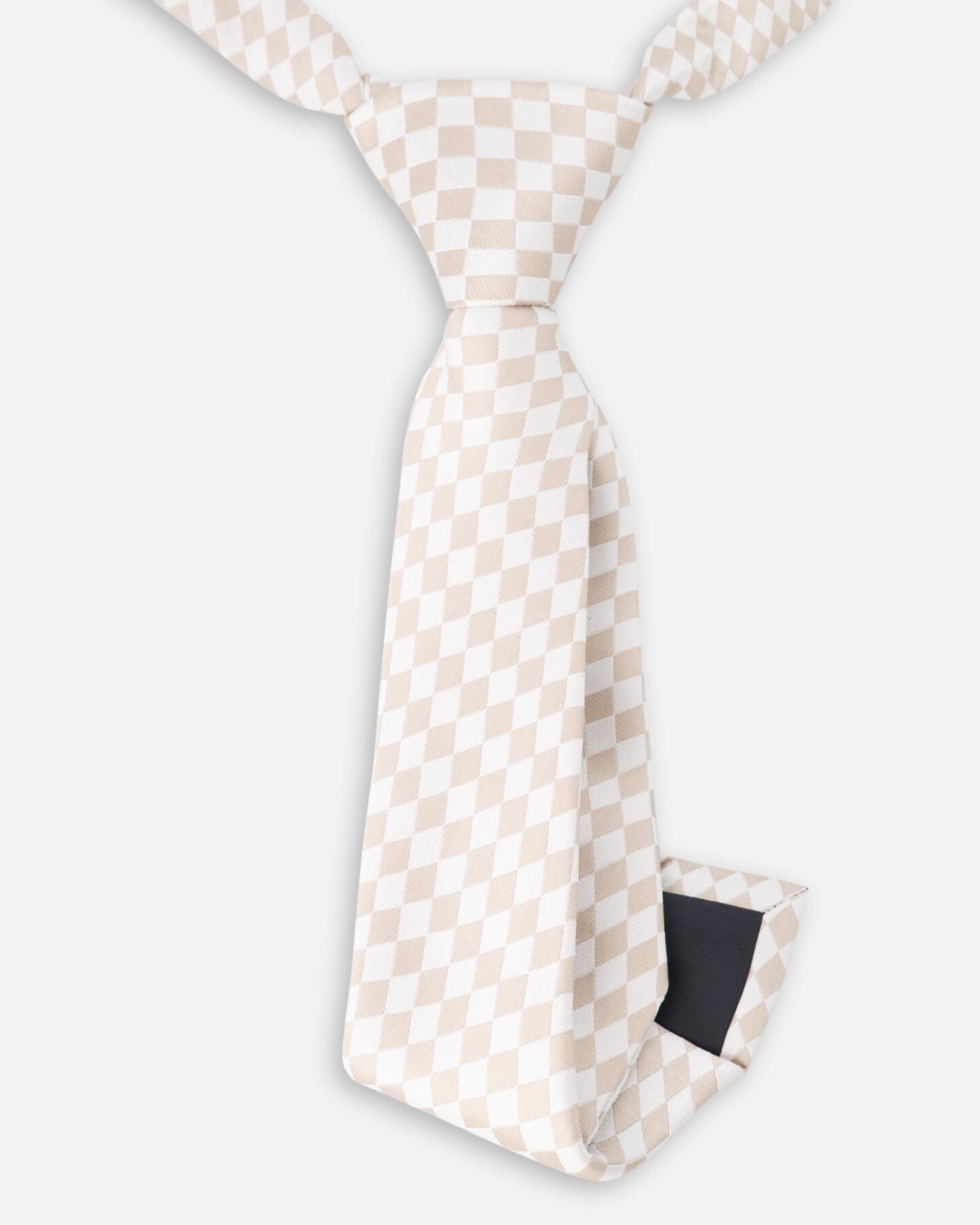 Neck Tie White And Sand Check : Cravate blanche à carreaux sable