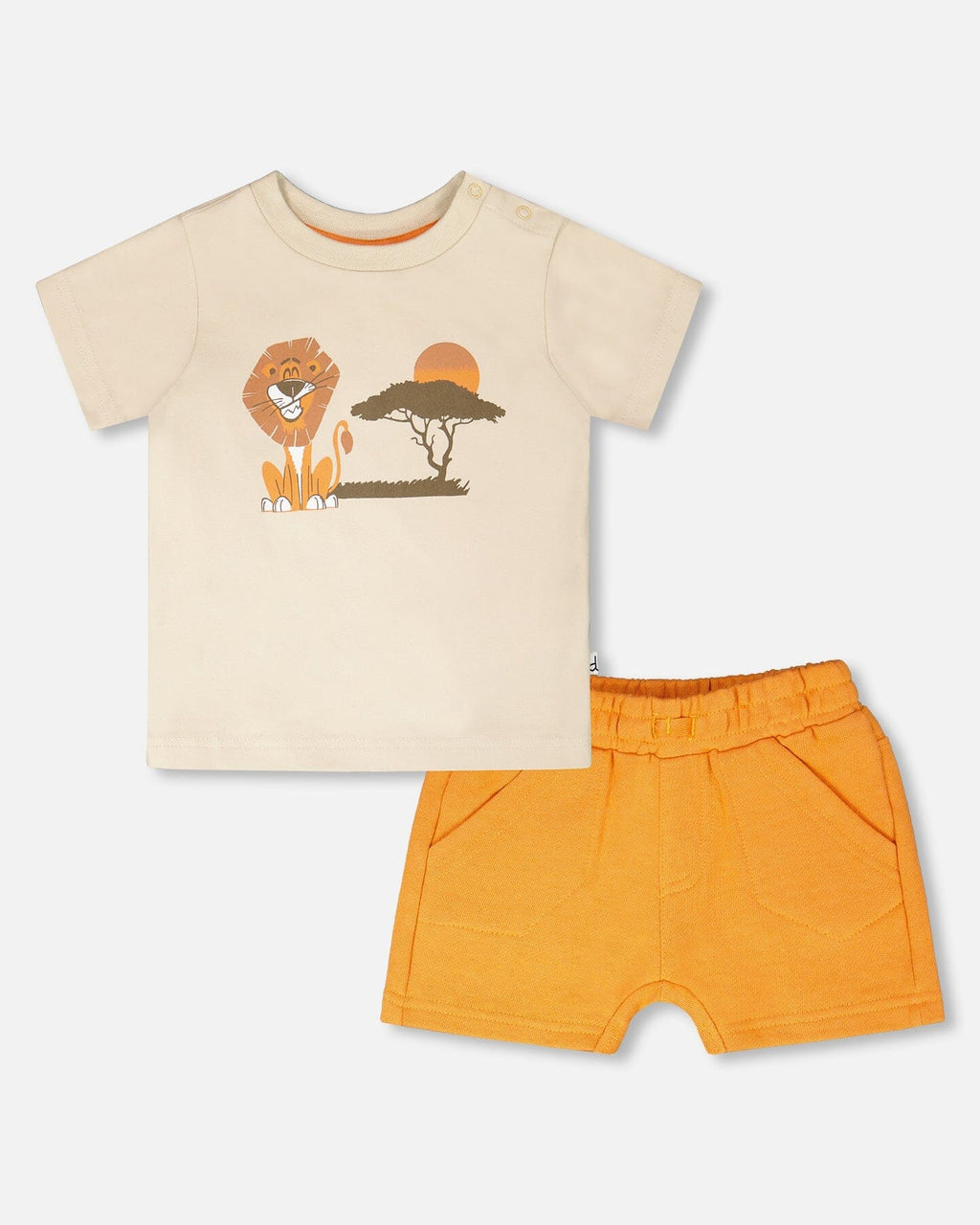 Organic Cotton T-Shirt And Short Set Beige And Orange : Ensemble T-shirt et short en coton biologique beige et orange