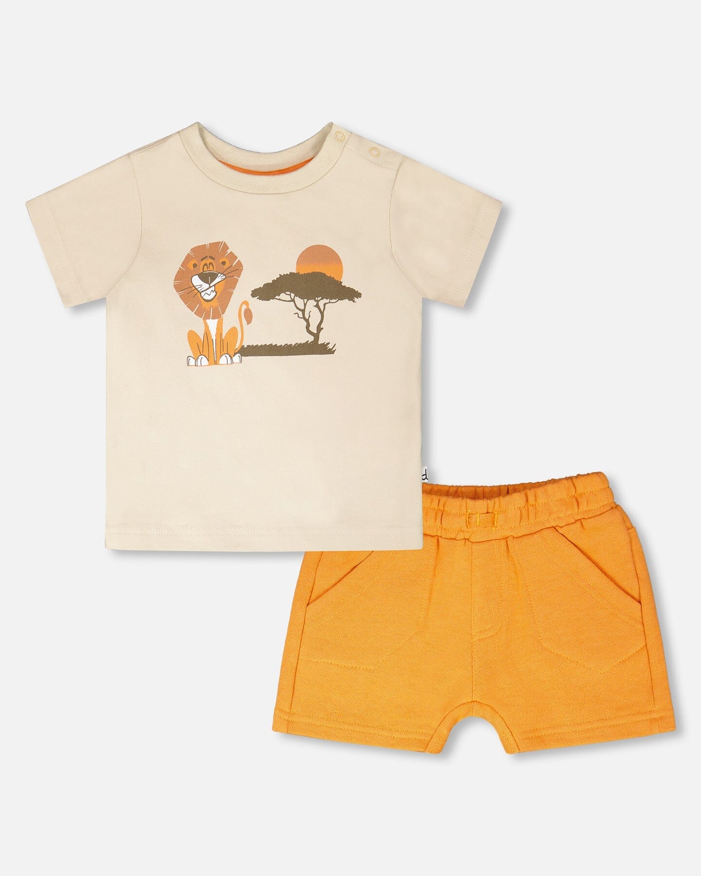 Organic Cotton T-Shirt And Short Set Beige And Orange : Ensemble T-shirt et short en coton biologique beige et orange