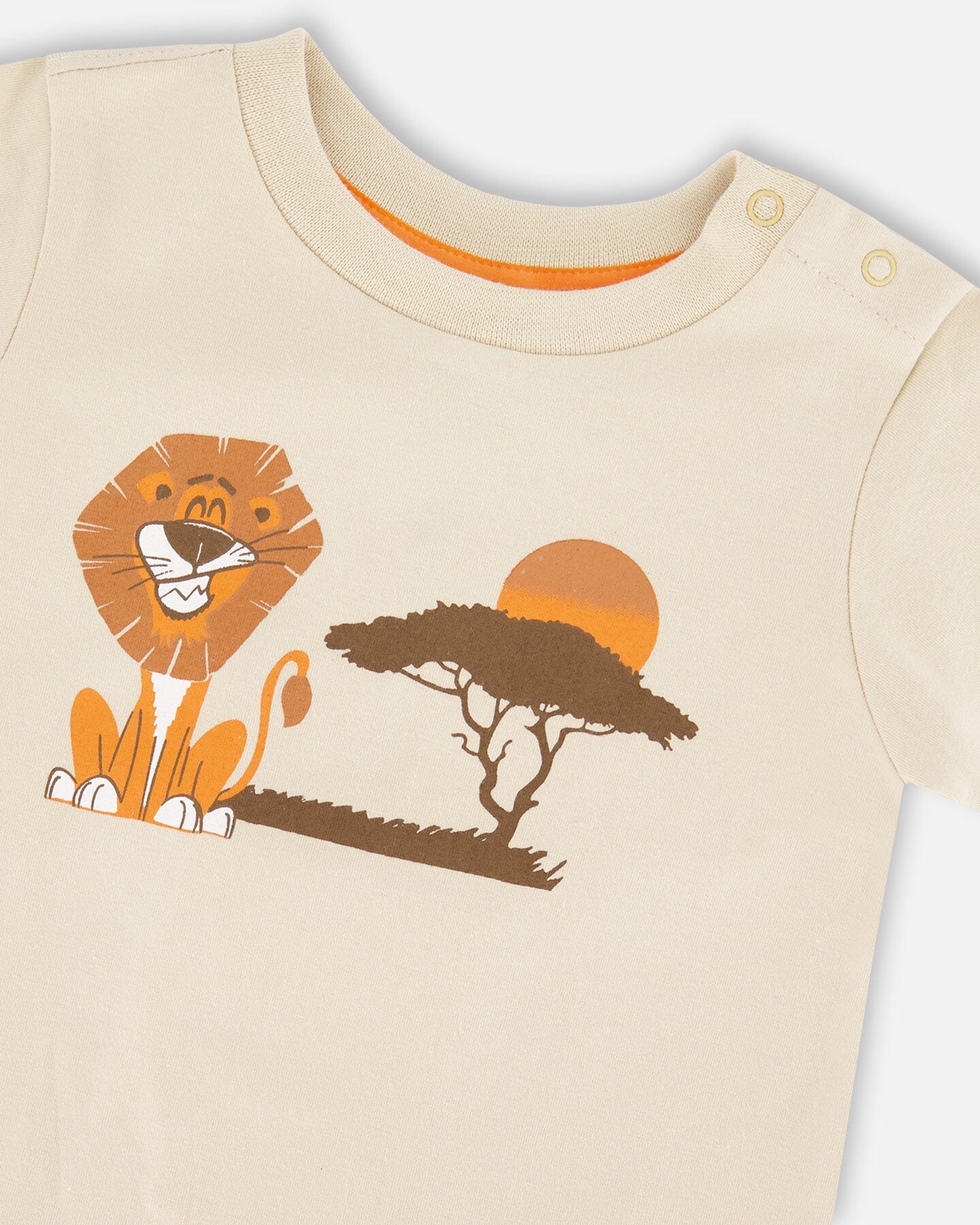 Organic Cotton T-Shirt And Short Set Beige And Orange : Ensemble T-shirt et short en coton biologique beige et orange