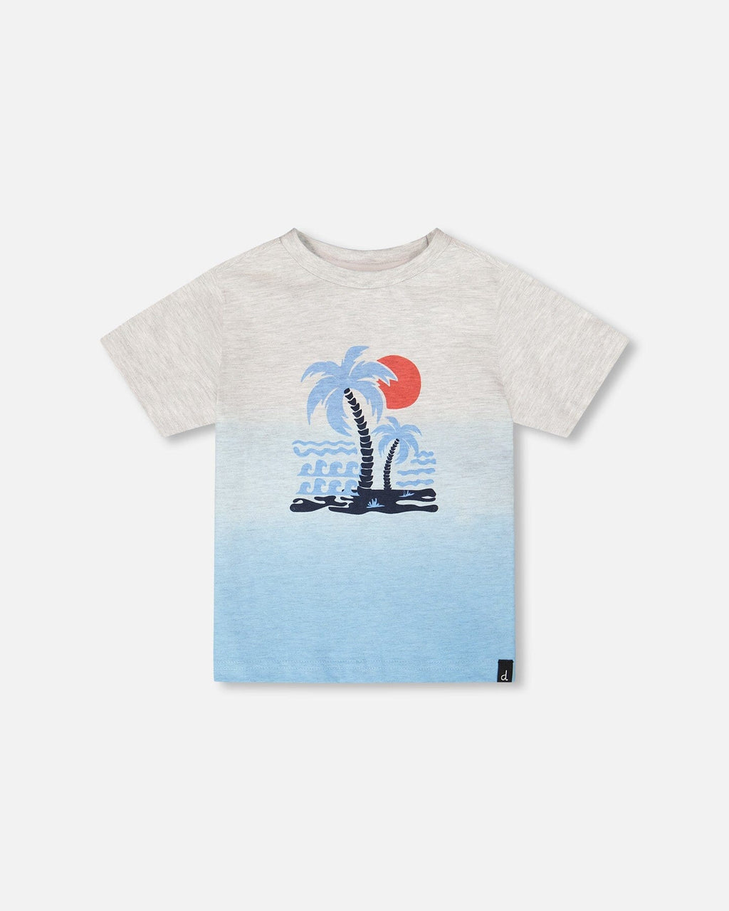 Organic Cotton Short Sleeve T-Shirt Grey Mix To Blue Gradient : T-shirt à manches courtes en coton biologique Dégradé Gris Mix vers Bleu