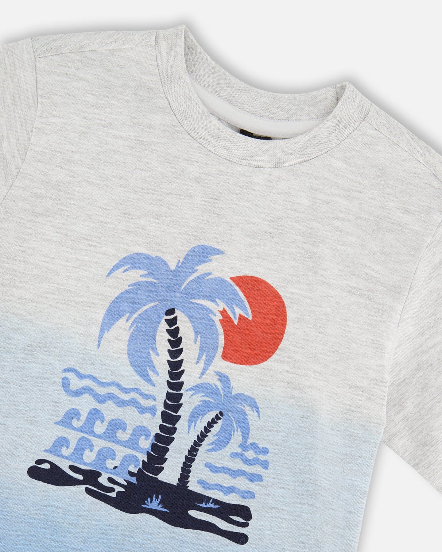 Organic Cotton Short Sleeve T-Shirt Grey Mix To Blue Gradient : T-shirt à manches courtes en coton biologique Dégradé Gris Mix vers Bleu