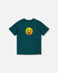 Organic Cotton Jersey T-Shirt With Print Dark Turquoise : T-shirt en jersey de coton biologique avec imprimé turquoise foncé