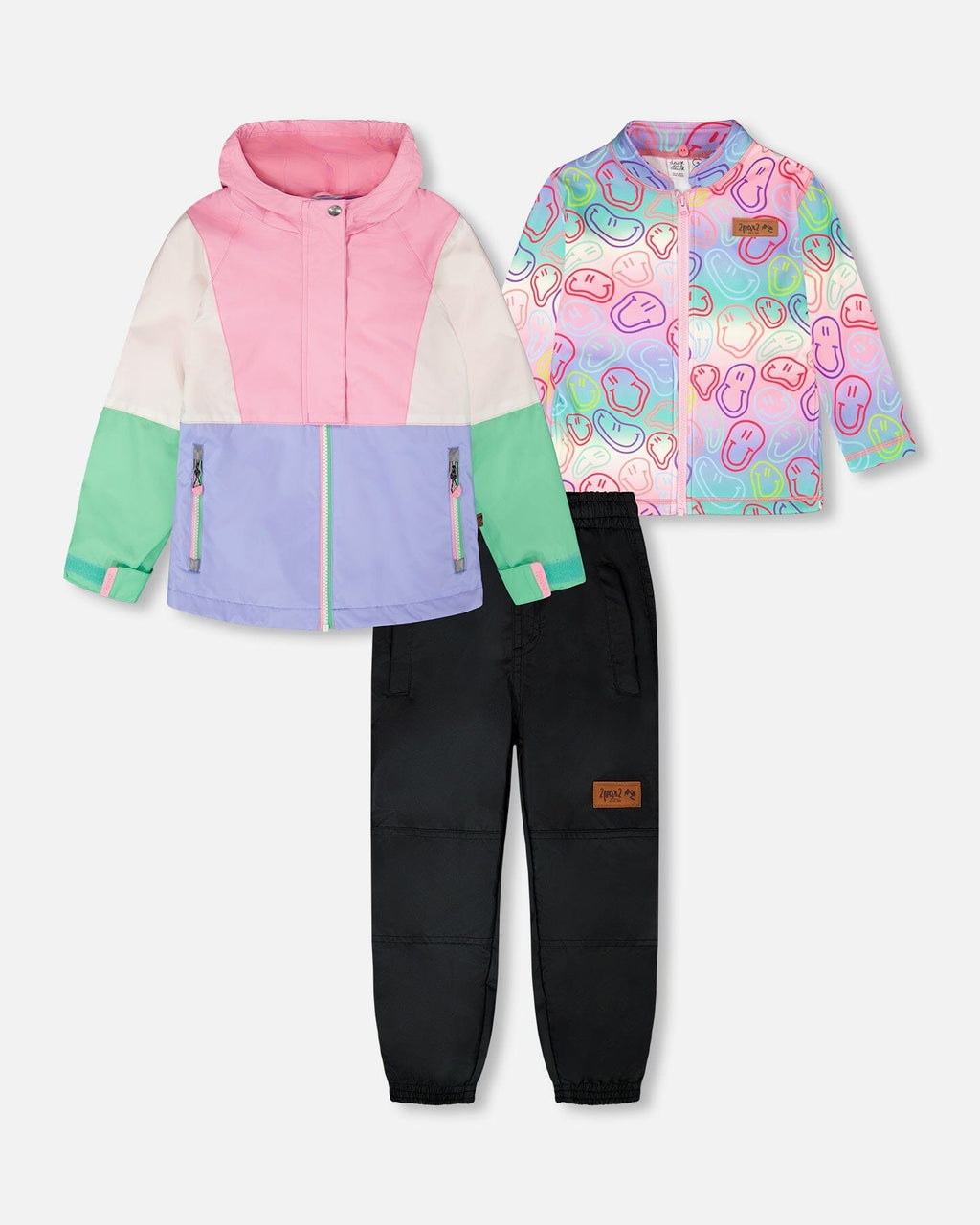 3-In-1 Two-Piece Mid-Season Outerwear Set Pink Colorblock : Ensemble de vêtements d'extérieur mi-saison deux pièces 3-en-1 couleur rose contrastée