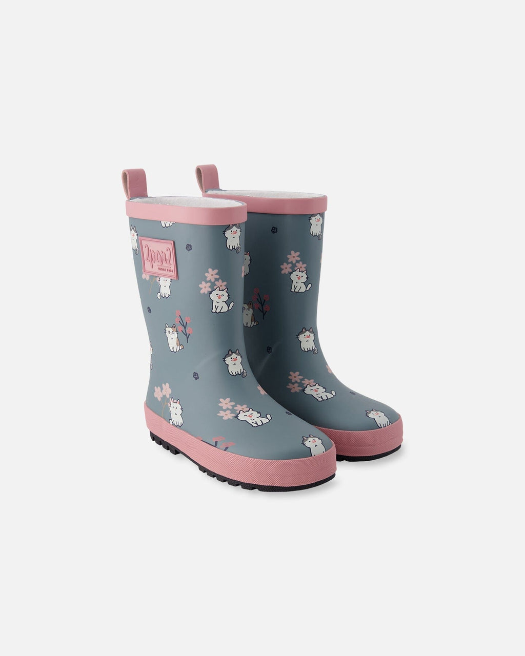Rain Boots In Natural Rubber Green Cat Print Bottes de pluie en caoutchouc naturel à motif chat vert: