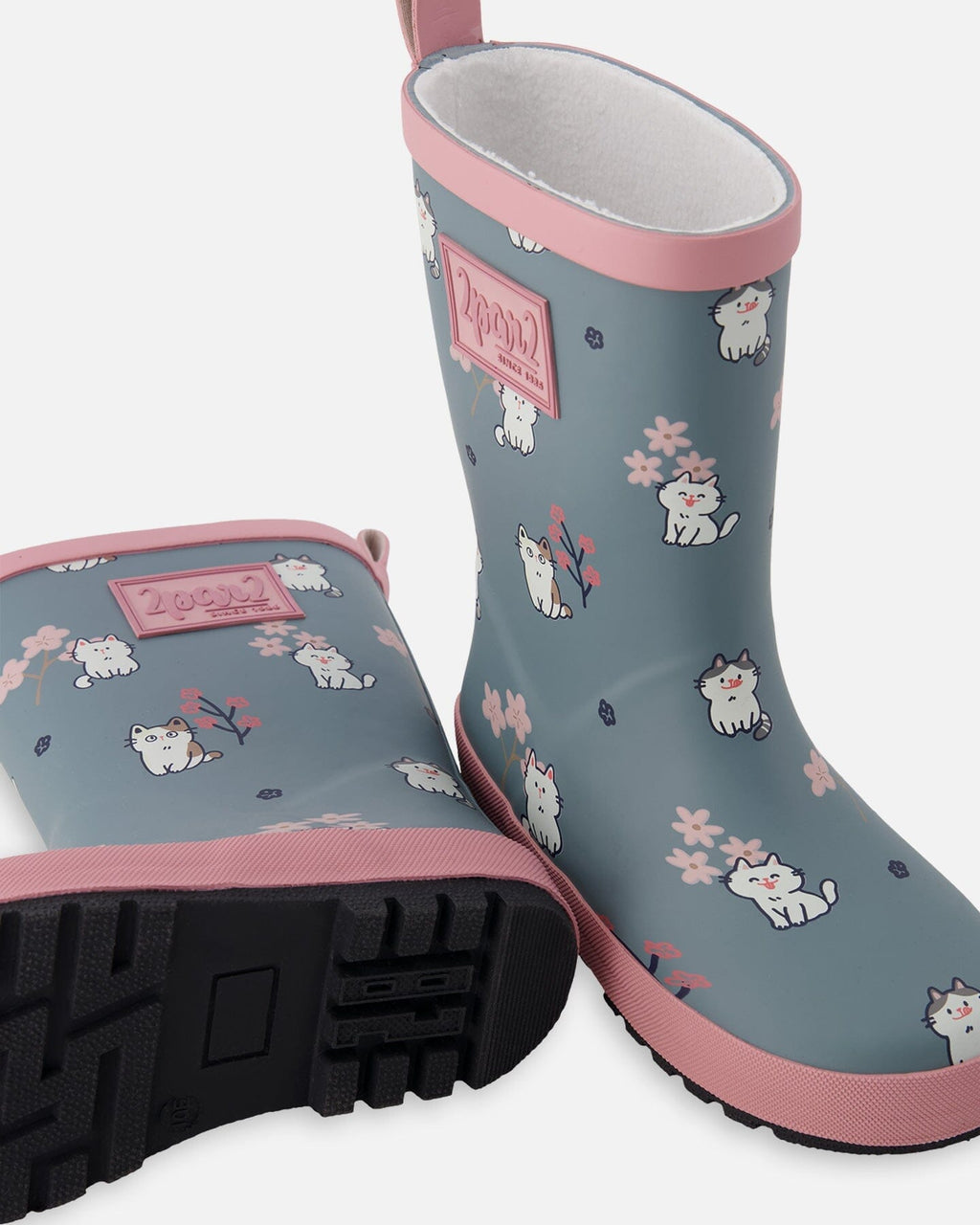 Rain Boots In Natural Rubber Green Cat Print Bottes de pluie en caoutchouc naturel à motif chat vert: