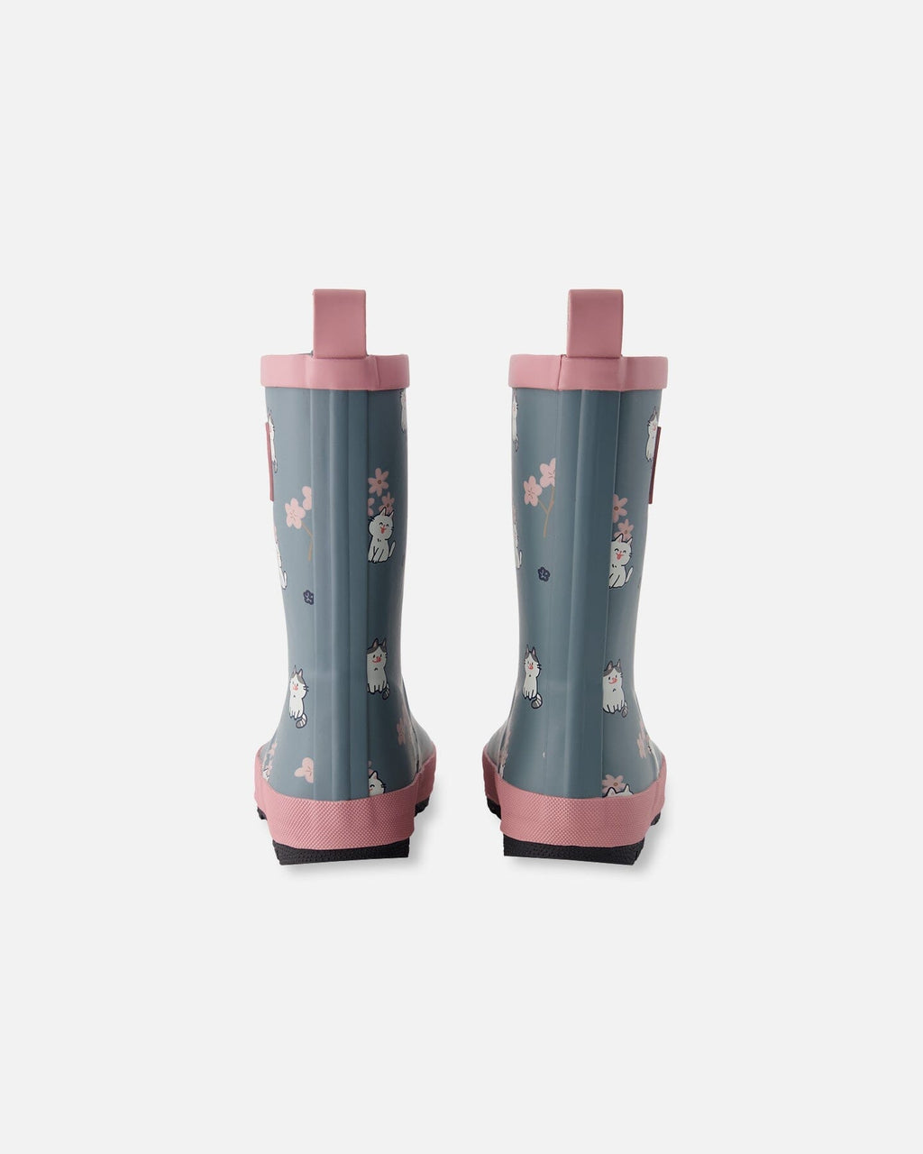 Rain Boots In Natural Rubber Green Cat Print Bottes de pluie en caoutchouc naturel à motif chat vert: