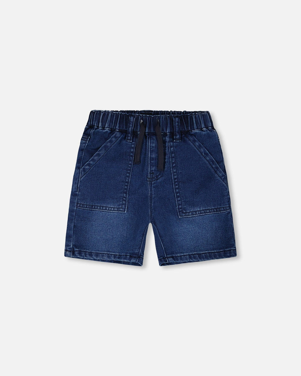 French Terry Navy Blue Denim Shorts : Short en denim bleu marine French Terry